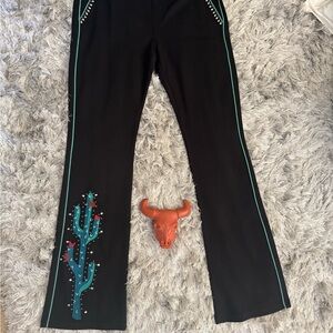 Double D Ranch Black Pants with Cactus Embroidery